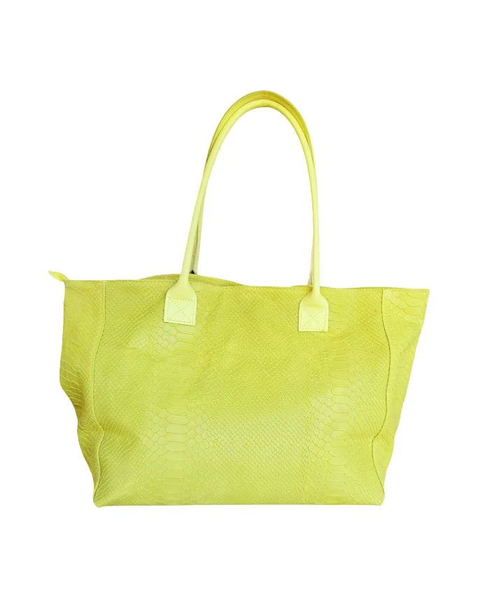 BZNA Bag Ladasha Giallo Lemon Snake Prägung Leder Italy Damen Shopper Handtasche Schultertasche Tasche – Bild 6